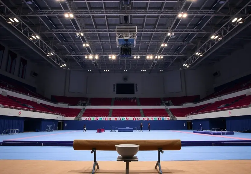 Ginásio de ginástica artística vazio antes da competição